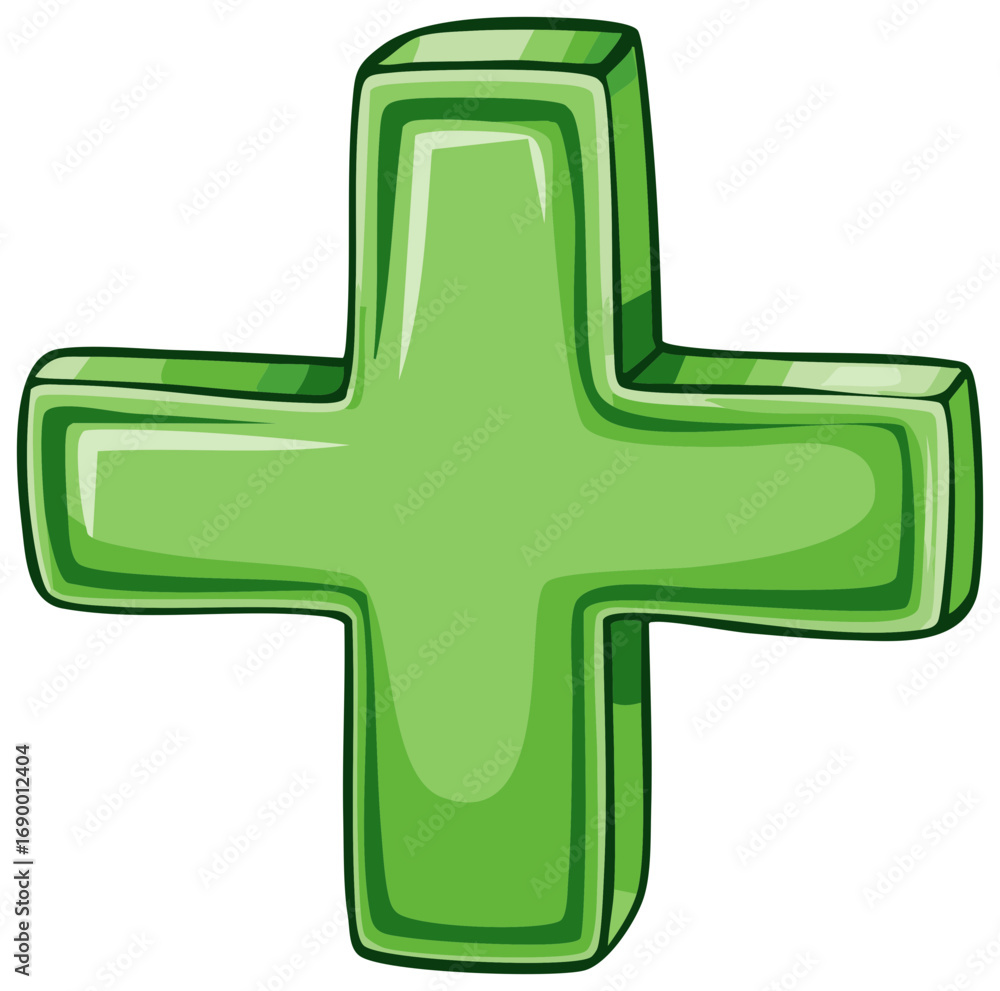 Obraz premium Green cross symbol in cartoon style