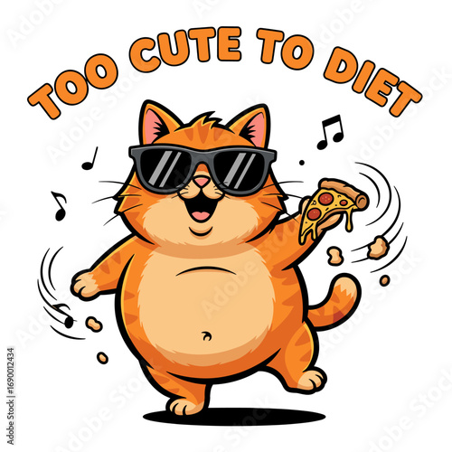 Funny Cat Illustration Too Cute to Diet