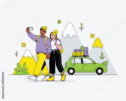 Millennial Travelers Taking a Photo During a Mountain Trip