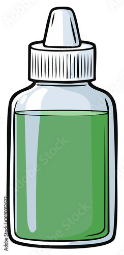Cartoon Bottle of Green Liquid Remedy. Medicine or Solution Illustration for Designs.