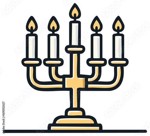 Elegant Candelabra with Five Burning Candles Decorative Accent Illustration