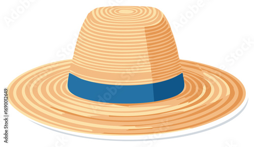 Stylized straw hat with a blue band illustration perfect for summer beach travel vacation fashion