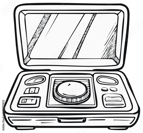 Open makeup compact with mirror and powder