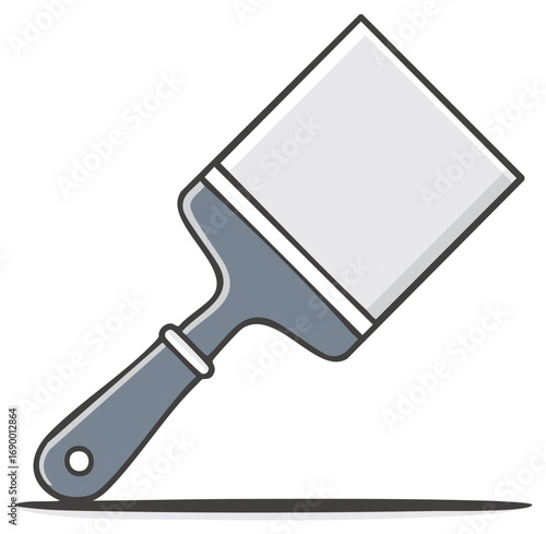 A clean white-bristled paint brush with a gray handle isolated on white