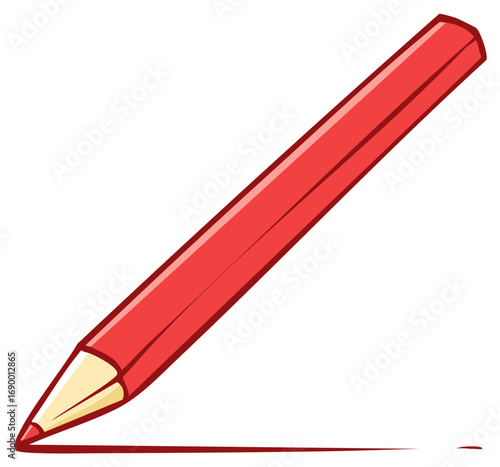 A sharp red colored pencil drawing a single line, vector cartoon illustration for art or education