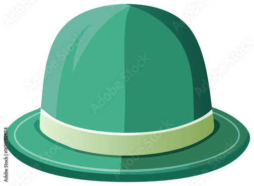 Green bowler hat illustration featuring a light green band adding a touch of vintage style.