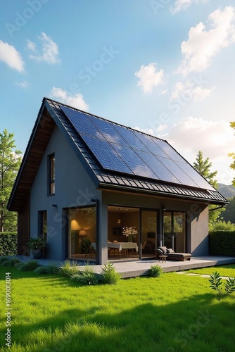 Sustainable Home Solar Panels Clean Energy Seamlessly Integrated into Modern Roof Design