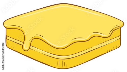 Delicious Square Cake Slice with Dripping Custard Glaze Sweet Food Illustration