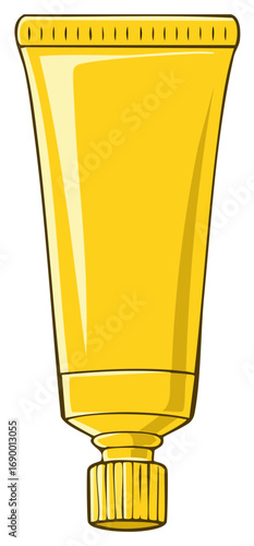 Illustrative rendering of a yellow squeeze tube, cosmetics and hygiene products, isolated
