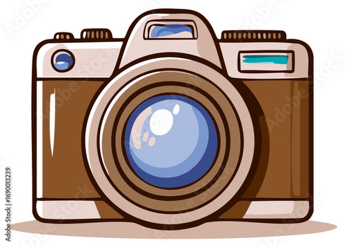 Retro Camera Illustration with Lens and Flash