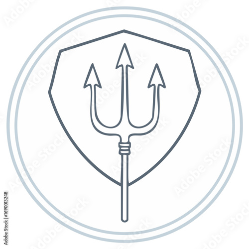 Neptune's Trident Crest Linear Design in Circular Frame for Icon or Logo