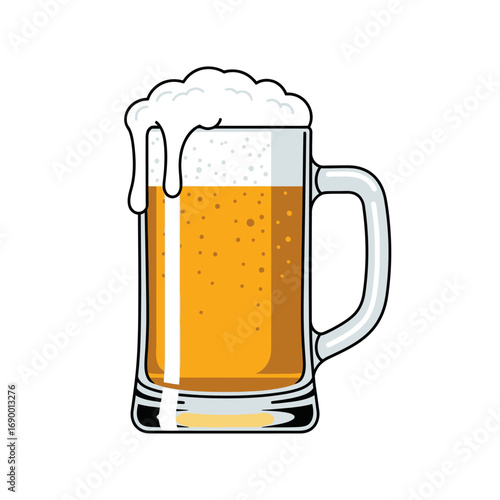 Frothy Beer in a Glass Mug with Handle
