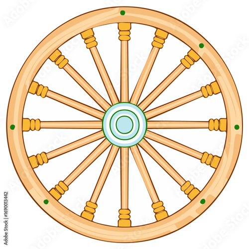 Wooden Wheel Cartoon Style with Spoke and Hub Antique Element