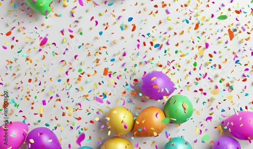 Studio Shot Birthday Balloons and Confetti on White