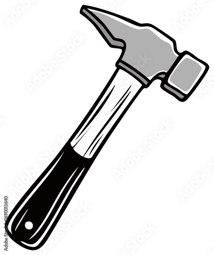 Illustration of an Isolated Claw Hammer with Two-Sided Head and Smooth Handle