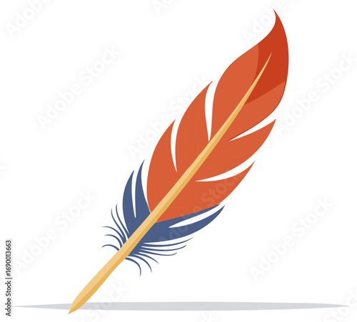 Colorful bird feather quill pen vector illustration for writing and literature
