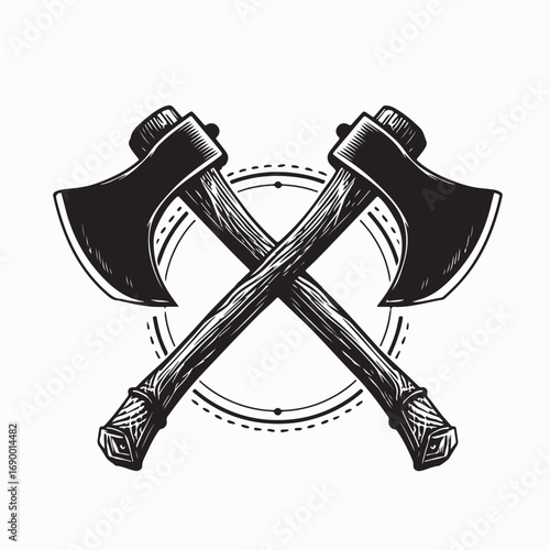 Crossed Axes Silhouette Medieval War Weapon Vector Image on white background