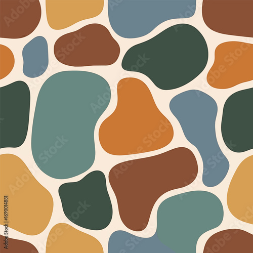 Abstract seamless pattern with earth tone organic shapes for textile design, patern seamless, Stock royalty free.