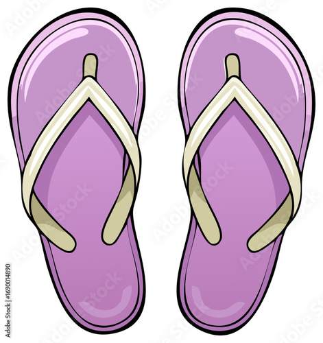 A pair of cheerful purple flip flops with light straps ready for sunny days and beach adventures