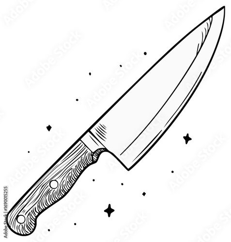 Elegant Kitchen Knife with Wood Handle and Sharp Blade Stylish Outline