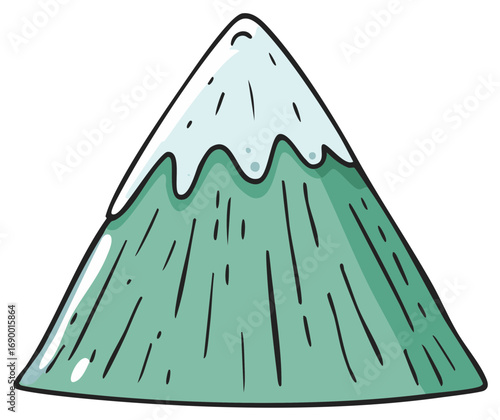 Majestic Snow Capped Mountain Peak Illustration Green and White Snowy Landscape