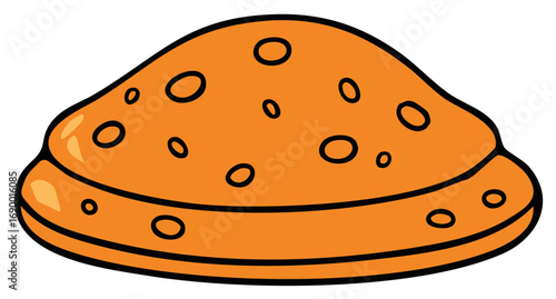 Vibrant orange cartoon food item with circular holes simple graphic
