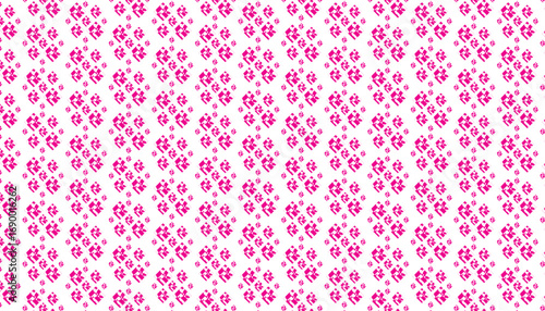 Seamless repeating pattern of small pink squares with internal diamond shapes on white