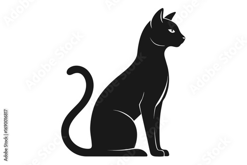 Black cat silhouette sitting on white background vector illustration