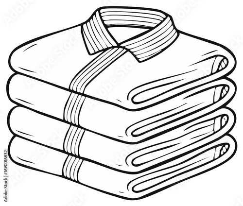 Stylized Stack of Folded Shirts with Collars Illustration Black and White