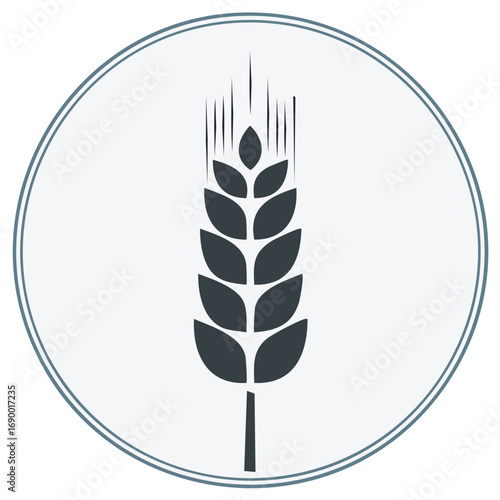 Minimalist Wheat Stalk Icon in Circle Frame for Agriculture and Bakery Logo