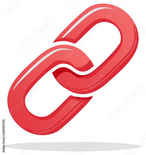 Stylized red chain link connection concept illustration. Icon or logo design element.