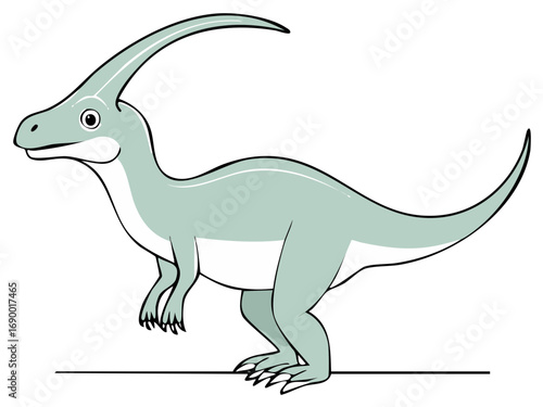 Friendly cartoon Parasaurolophus dinosaur standing side view with long crest illustration