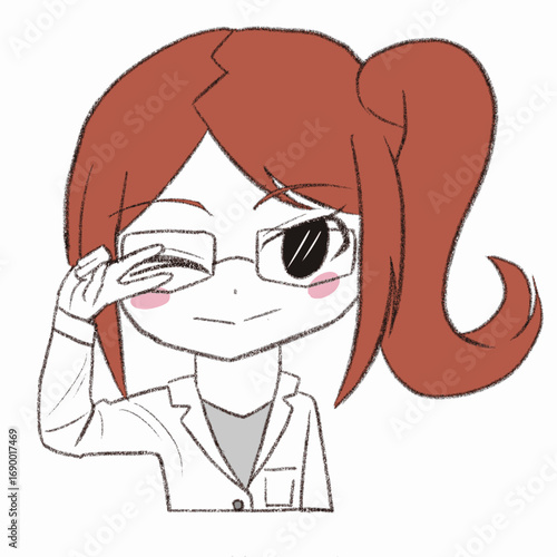 白衣を着た女性がウインクしている