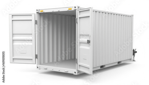 Open shipping container with empty interior on white background  