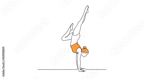 Graceful gymnastics performance demonstrating athleticism and flexibility in a dynamic handstand pose