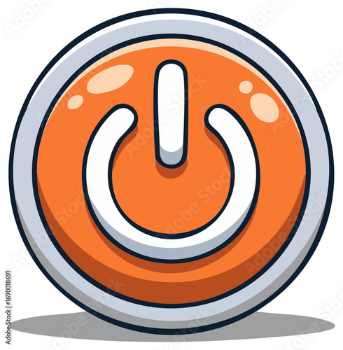 Cartoon Power Button Illustration: Orange Round On/Off Switch with White Symbol