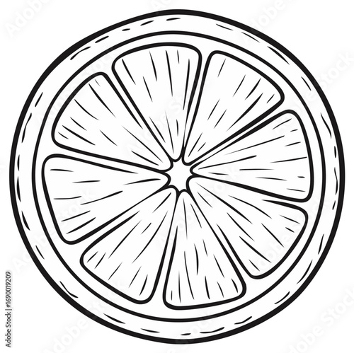 Stylized Orange Slice Illustration, Hand Drawn Fruit, Black and White Design