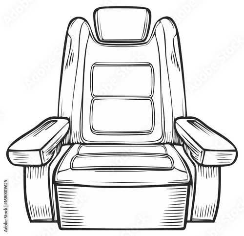 Hand-Drawn Outlined Captain's Chair with Armrests and Headrest