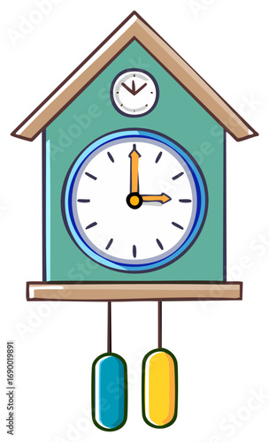Cute cartoon cuckoo clock illustration in a simple hand drawn doodle style