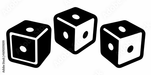 Three black dice with white dots arranged in a row on a white background in a simple vector style | editable eps vectors silhouette