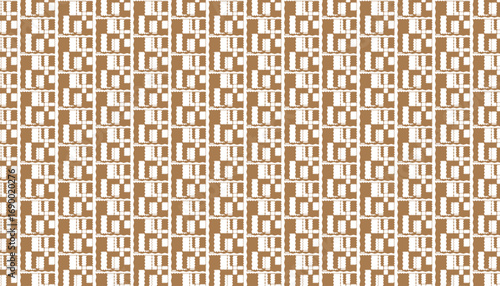 Repeating geometric pattern of white rectangles with jagged edges on a brown background