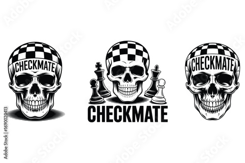 Skull chess king pawn checkerboard vector