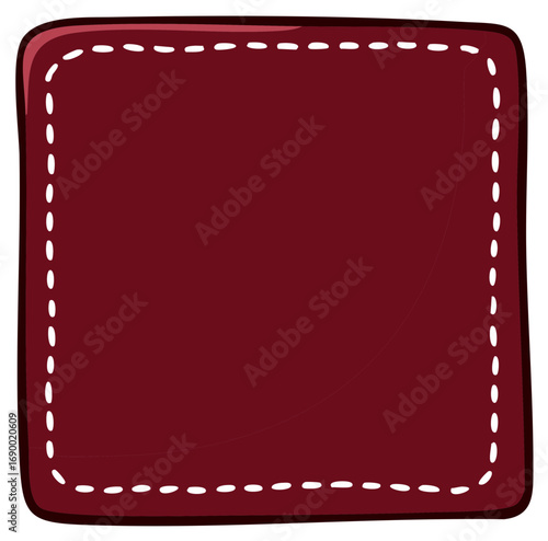 Maroon Square Shape with Stitched Border, Graphic Element