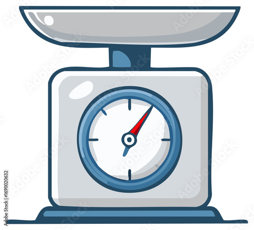 Cartoon illustration of a classic analog kitchen scale for measuring food ingredients