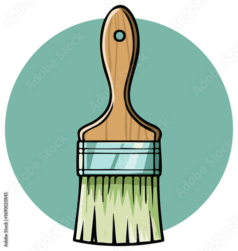 Vibrant illustrated painting brush with green bristles and wooden handle for art home improvement projects