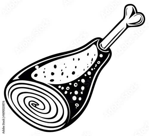 Ham Hock Graphic Illustration with Swirls and Marbling on Bone Isolated