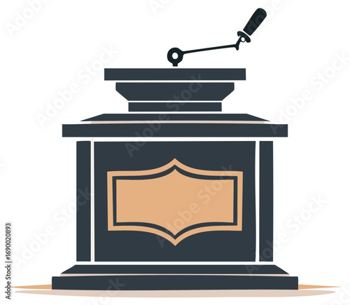 Vintage Coffee Grinder Illustration Isolated on White Background; Retro Manual Mill with Handle and Decorative Frame