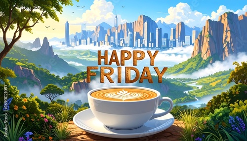 Scenic coffee cup on a Friday morning