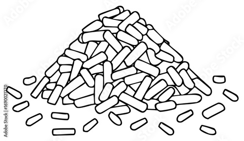 Outline Illustration of a Pile of Oblong Shapes Scattered on a Surface