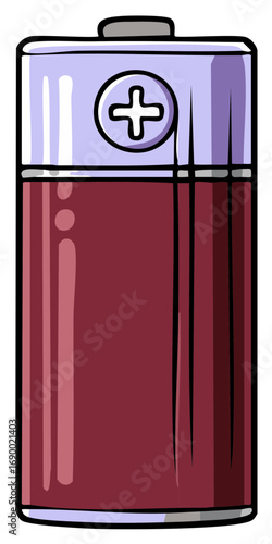 Cartoon illustration of a battery cell with a plus symbol, power source concept.